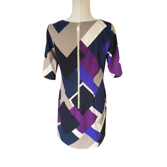 Eliza J Sheath Shift‎ Dress Knit Jersey Geometric Bright Business 8 Medium - Picture 3 of 5